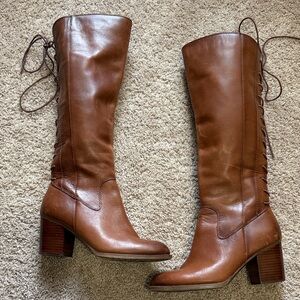 Sofft Chic Tan Leather Lace-Up Heeled Boots